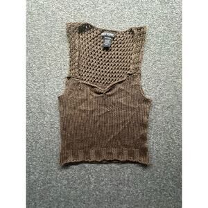 Hot Topic Brown Open Knit Sweater Tank Top Size Small GUC